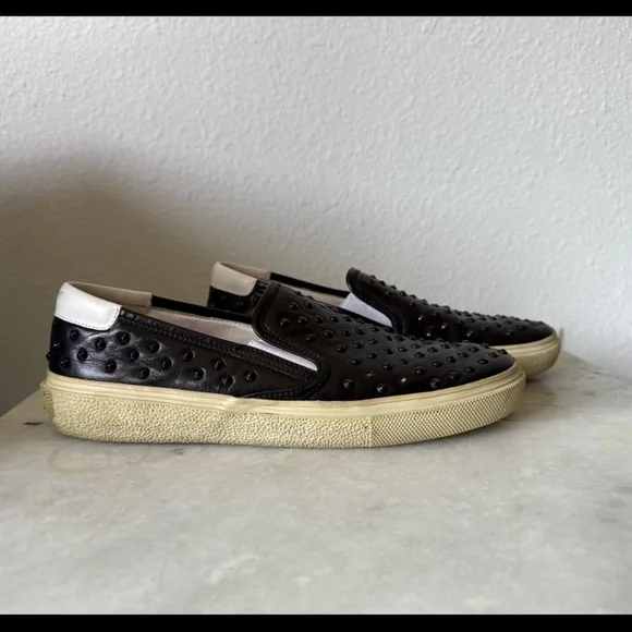 Saint Laurent Black Studded Slip-On Sneakers - Picture 5 of 8